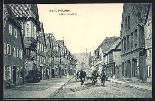 AK Stadthagen, Obernstrasse mit Pferdefuhrwerk