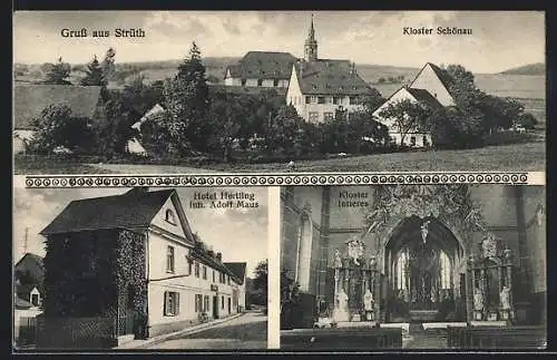 AK Strüth / Taunus, Hotel Hertling, Kloster Schönau mit Innenansicht