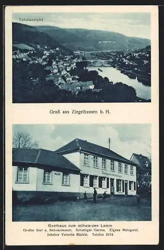 AK Ziegelhausen b. H., Gasthaus zum schwarzen Lamm, Inh. Valentin Bückle, Totalansicht