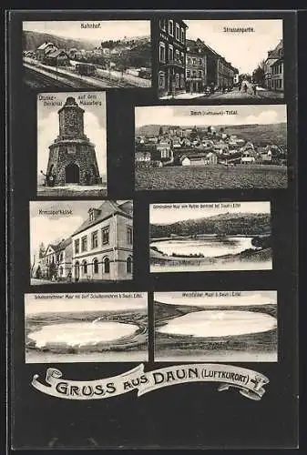 AK Daun, Bahnhof, Kreissparkasse, Totalansicht