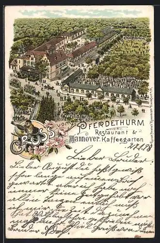 Lithographie Hannover, Pferdeturm aus der Vogelschau