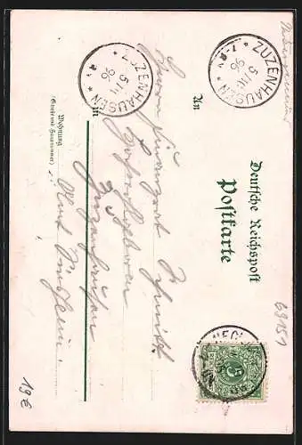 Lithographie Neckargemünd, Ortsansicht aus der Vogelschau