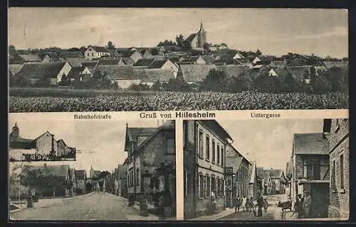 AK Hillesheim / Rheinhessen, Bahnhofstrasse, Untergasse, Ortsansicht