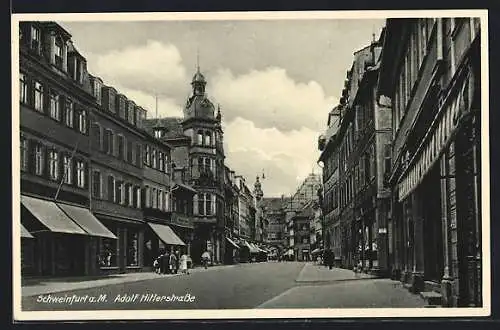 AK Schweinfurt a. M., strasse mit Geschäften