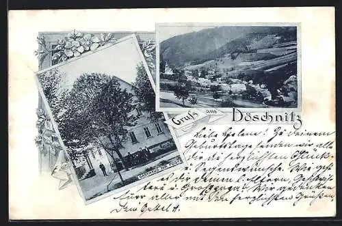 AK Döschnitz, Gasthaus zur Post, Ortsansicht