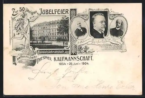 AK Dresden, 50-jährige Jubelfeier der Handelslehranstalt der Dresdner Kaufmannschaft 1904, Ostra-Allee 9