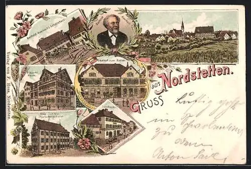 Lithographie Nordstetten, Gasthof zum Ritter, Brauerei Maier, Berthold Auerbach
