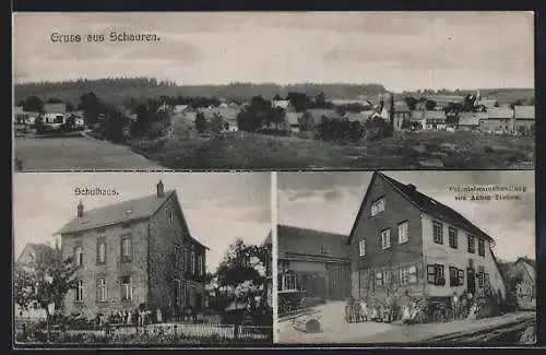 AK Schauren / Cochem, Colonialwarenhandlung Anton Theisen, Schulhaus, Ortspartie