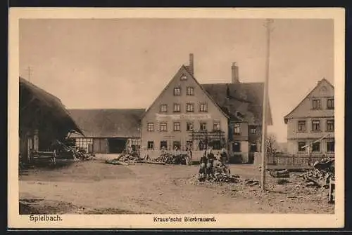 AK Spielbach, Kraus`sche Bierbrauerei mit Frauen und Kindern