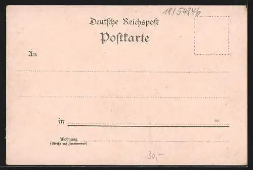 Lithographie Hachen, Gasthof zur Post, Burgruine und Mühle, Ortsansicht