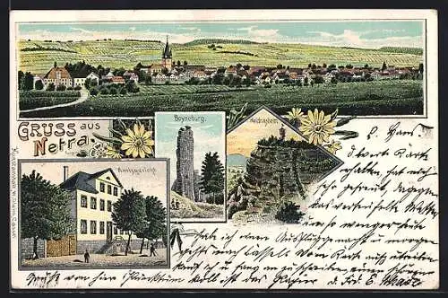 Lithographie Netra, Amtsgericht, Boyneburg, Heldrastein