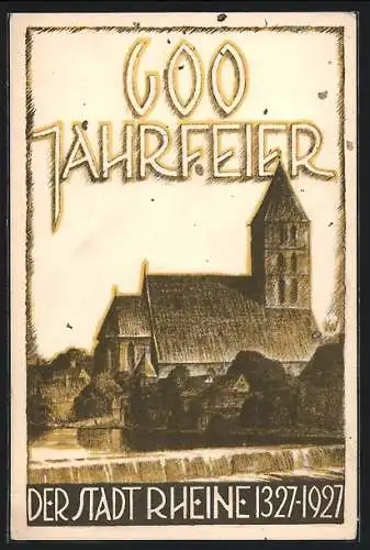 Künstler-AK Rheine, 600 Jahrfeier 1927, Kirche, Festpostkarte