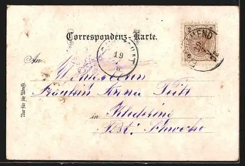 Lithographie Fischamend, Strassenpartie, Eisenbahn vor dem Ort