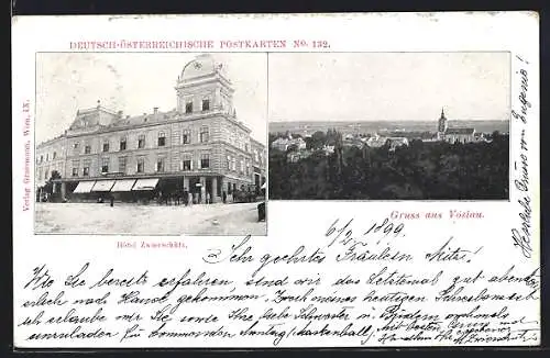 AK Vöslau, Am Hotel Zwierschütz, Ortsansicht