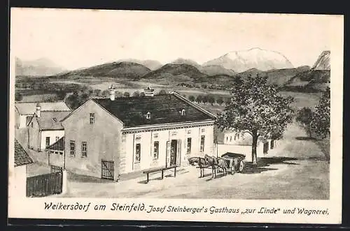 AK Weikersdorf am Steinfeld, Josef Steinebergers Gasthaus zur Linde und Wagnerei