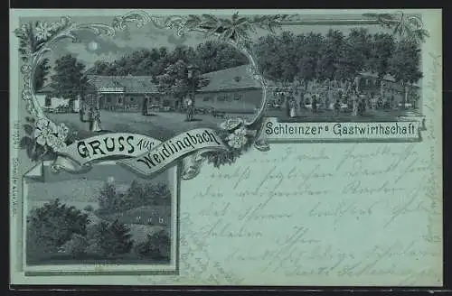 Mondschein-Lithographie Weidlingbach, An Schleinzers Gasthaus