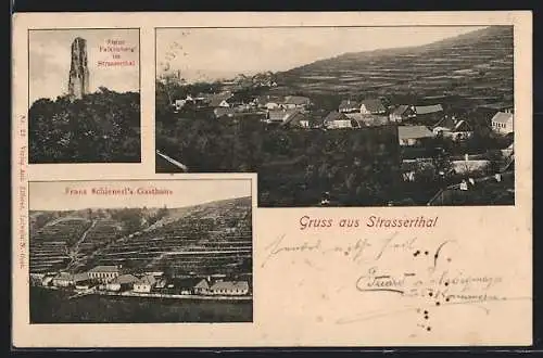 AK Strasserthal, Gasthaus von Franz Schienerl, Ruine Falkenberg