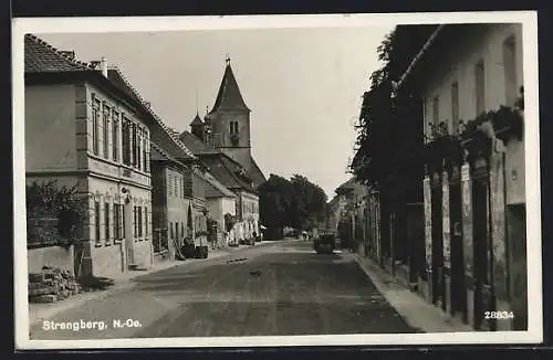 AK Strengberg, Strassenpartie mit Kirche