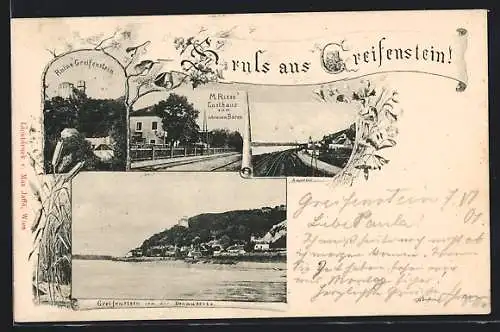 AK Greifenstein an der Donau, Gasthaus zum schwarzen Bären M. Riess, Ruine Greifenstein