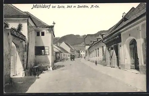 AK Mühldorf bei Spitz, Strassenpartie Gasthaus Fr. Thaler