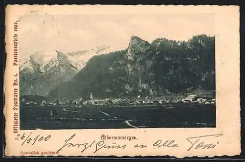 AK Oberammergau, Teilansicht mit Bergen