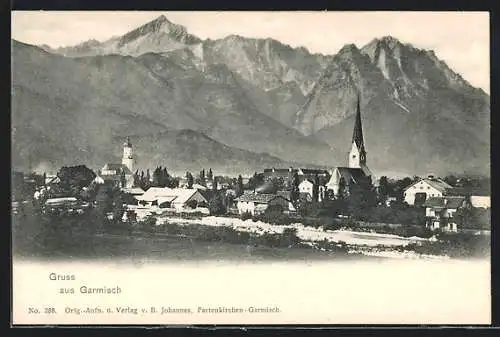 AK Garmisch, Teilansicht mit Kirche
