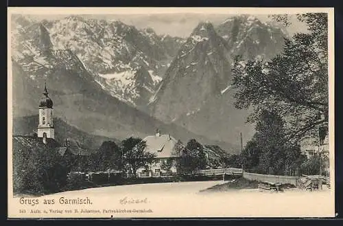 AK Garmisch, Strassenpartie mit Bergen