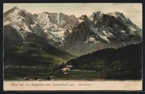 AK Garmisch, Blick auf die Zugspitze vom Sonnenbichl aus