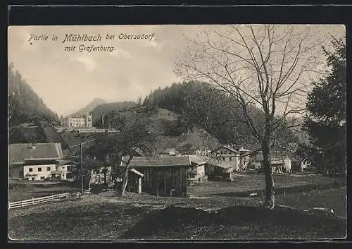 AK Mühlbach bei Oberaudorf, Ortspartie mit Grafenburg