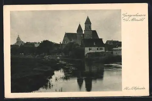 AK Gunzenhausen a. d. Altmühl, Uferpartie mit Schloss