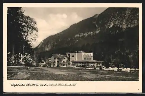 AK Passhöhe Hallthurm bei Bad Reichenhall, Ortspartie mit Bergen