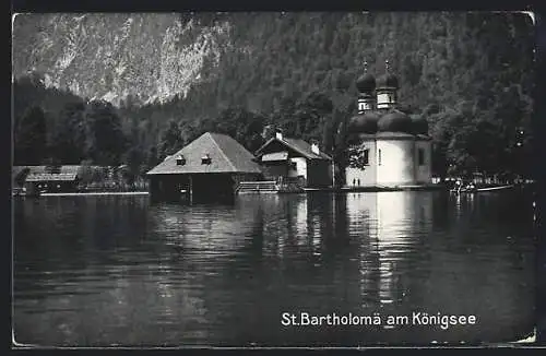 AK St. Bartholomä am Königsee, Uferpartie mit Kirche