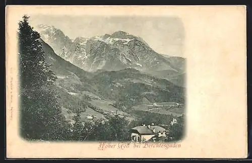 AK Berchtesgaden, Ortspartie und Hoher Göll
