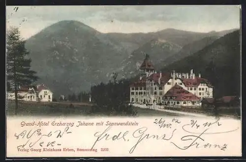 AK Semmering, Grand Hotel Erzherzog Johann mit Sonnwendstein