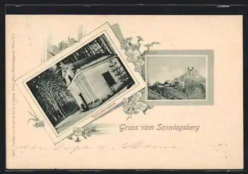 AK Sonntagsberg, Ansicht mit Türkenbrunnen