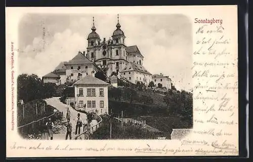 AK Sonntagberg, Kirche mit Gasthof und Fleischhauerei