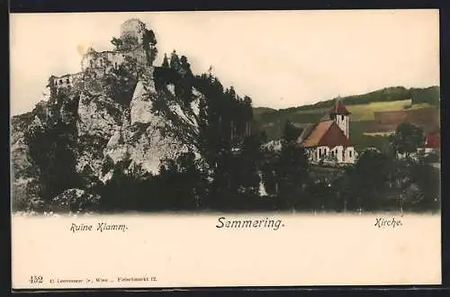 AK Breitenstein am Semmering, Ruine und Kirche Klamm