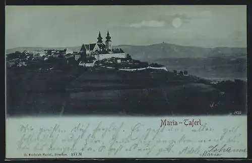 Mondschein-AK Maria-Taferl, Ortsansicht aus der Ferne