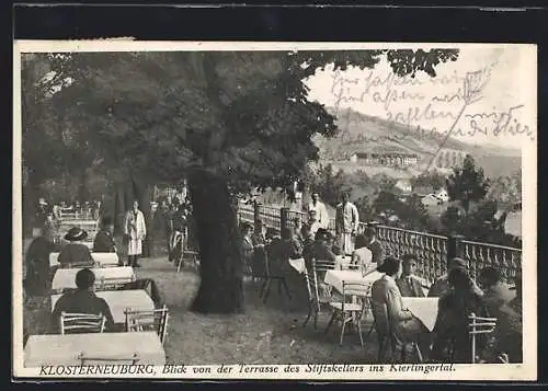 AK Klosterneuburg, Blick von der Terrasse des Stiftskellers ins Kierlingertal