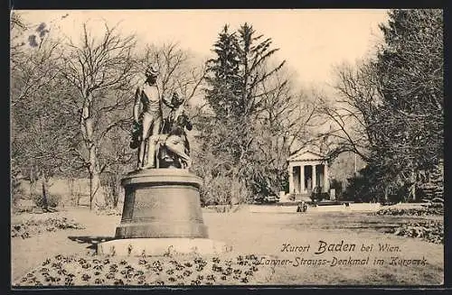 AK Baden b. Wien, Lanner-Strauss-Denkmal im Kurpark