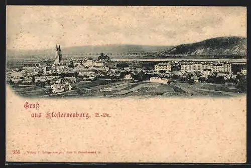 AK Klosterneuburg /N.-Oe., Gesamtansicht aus der Ferne mit der Stiftskirche