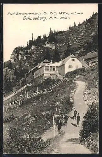 AK Baumgartnerhaus auf dem Schneeberg mit Wanderern