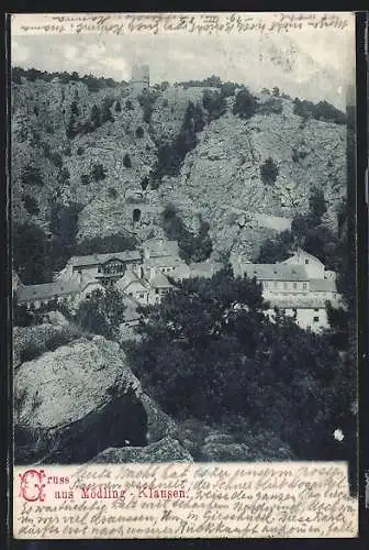 AK Mödling-Klausen, Ortsansicht an der Felswand