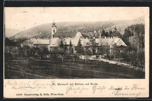 AK Klein-Mariazell, Ortsansicht mit Schloss und Kirche