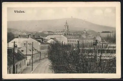 AK Vöslau, Blick über die Dächer zur Kirche