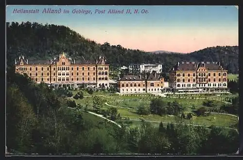 AK Alland im Gebirge, Die Heilanstalt vom Berge aus