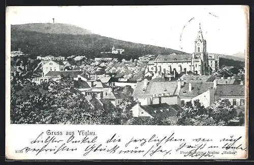 AK Vöslau, Ortsansicht mit prominenter Kirche
