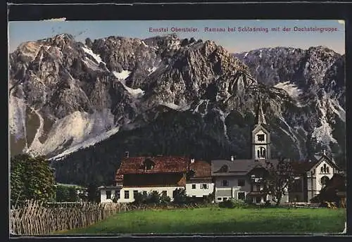 AK Ramsau bei Schladming, Ortsansicht mit der Dachsteingruppe