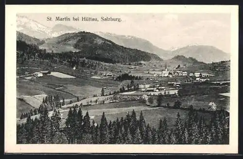 AK St. Martin am Tennengebirge, Ortsansicht mit Blick auf die Berge