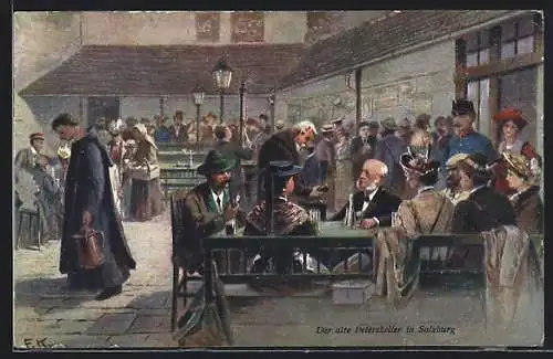 Künstler-AK Franz Kulstrunk: Salzburg, Gasthaus alter Peterskeller